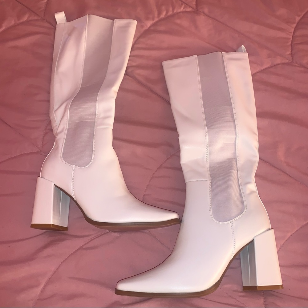 White Knee-High Boots (never worn)